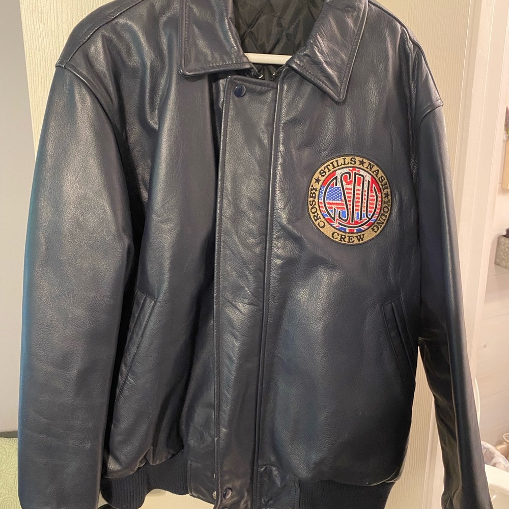 Vintage Men’s L black leather Crosby,Stills Nash road crew jacket